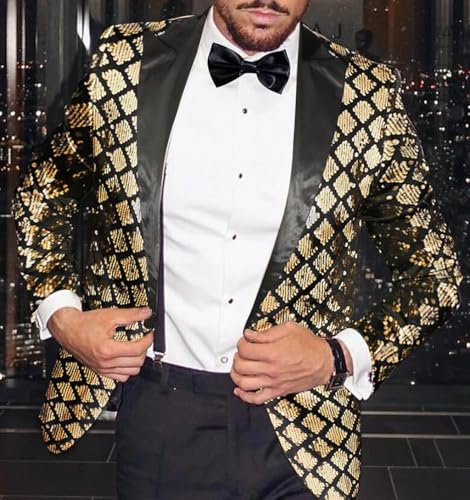 VENNYNG Men's Sparkly Tuxedo Blazer Glitter Suit Jacket Stylish Disco Party Banquet Prom2