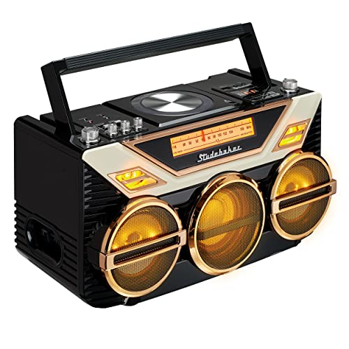 Retro Studebaker Avanti Stereo Boombox With Cd, Fm Stereo Radio, Bluetooth Receive And Transmit, Led Light Show And 15W Subwoofer For High Power Bass (Black) #TOP2