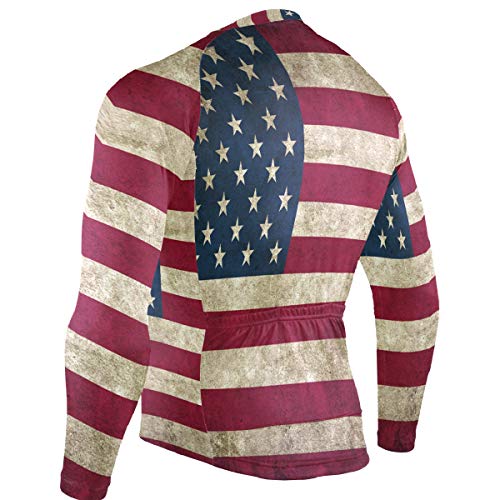 SLHFPX Old_American_Flag Mens Cycling Jersey Top Long Sleeve Road Bicycle Skinsuits Outfit