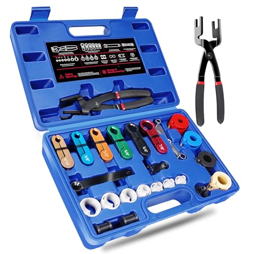 Langawaser 26PCS Master Quick Disconnect Tool Kit, Fuel Line Removal Tool Set with AC Line Disconnect Tools, Transmission Oil Cooler Remover, Spring Lock Tools, Pliers & Scissor Tool, Blue