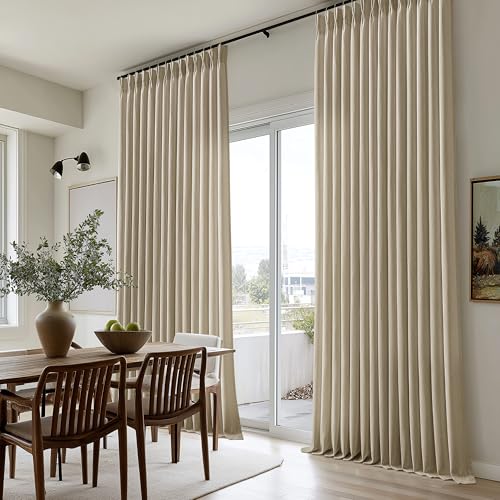 Image of Light Brown Pinch Pleated Semi Sheer Linen Curtains 120 Inch Length