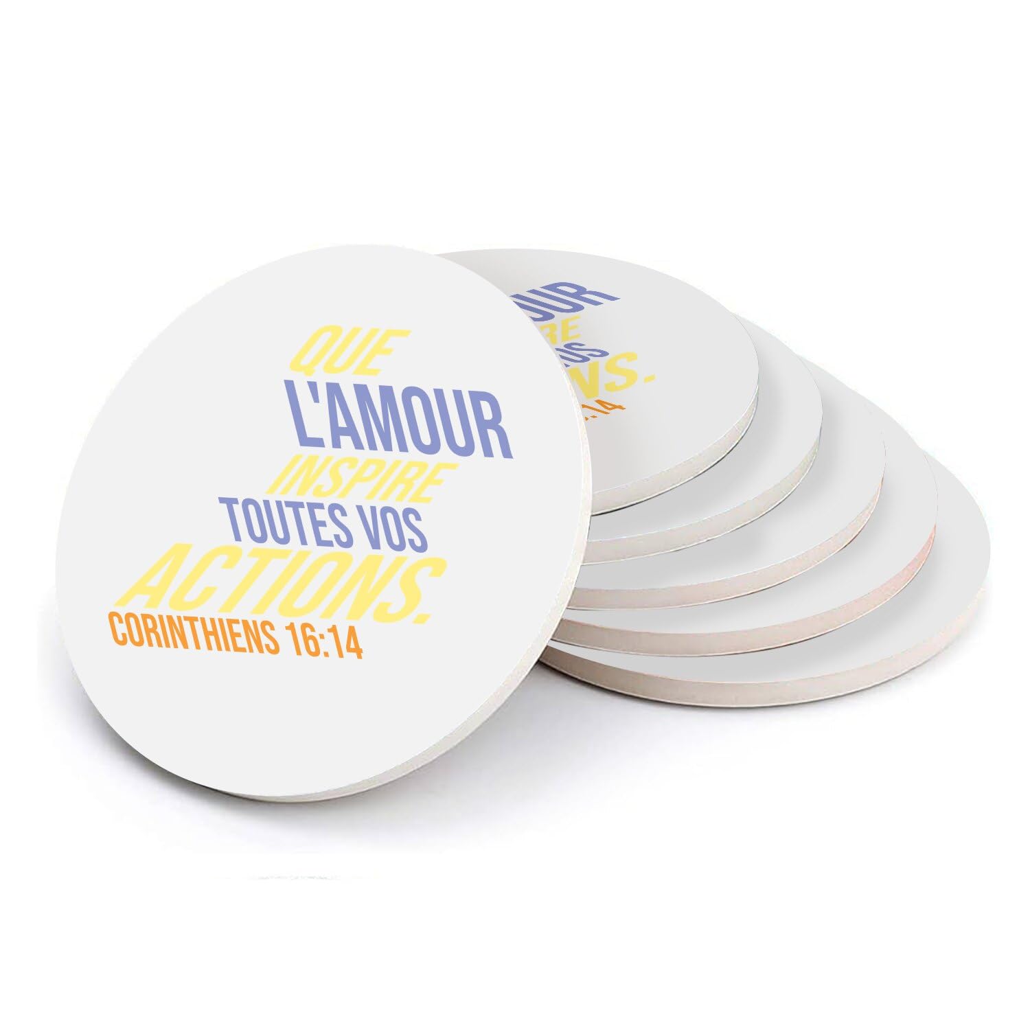 Sous-verre ronds en céramique chrétiens pour une table inspirante en lot de 6