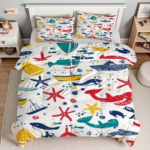 Housse de Couette Requin 240x260 anti-glisse avec fermeture éclair et microfibre douce - 3
