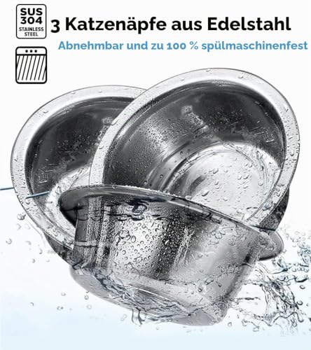 WPAJIRZO Katzennapf erhöht 3er Set - Edelstahl-Näpfe für Wasser & Futter mit Höhenverstellbarem Holzständer - Ergonomische Futterstation für Katzen & Welpen