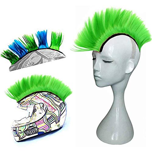 MOVKZACV MOVKZACV Motorcycle Helmet Mohawk Synthetic Wigs Self Adhesive Mohawk Motorcycle Helmet Hawks Helmet Green
