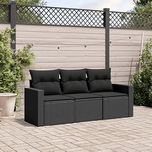 Festnight Gartensofa mit Stauraum Rattan Sofa 3 Sitzer Lounge Sofa Outdoor Sitzecke Balkon Sofa Rattansofa Balkon Lounge Klein Couch Gartenlounge Polyrattan Balkonmöbel Gartenmöbel