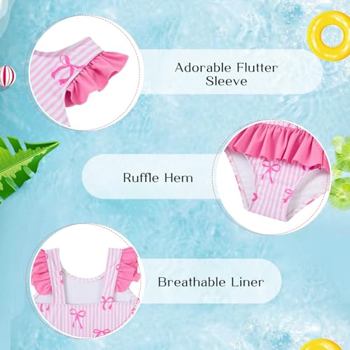 Image of Vieille Toddler Little Girls One Piece Swimsuits Ruffles Bathing Suits Mermaid Dinosaur Swimwear 2-7T