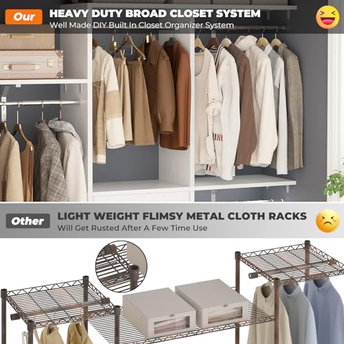 Armocity 5FT Small Closet System with 3 Fabric Drawers, 60 Inches Walk In Closet Organizer System With 3 Adjustable Shelves, Heavy Duty Clothes Rack Built-In Garment Rack, 59\" L x 16\" W x 71\" H, White