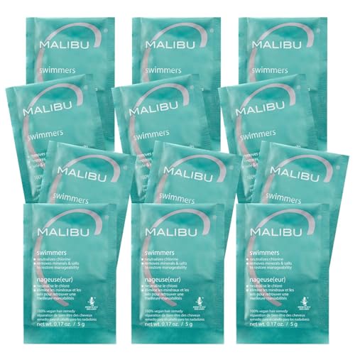 Malibu C Swimmers Wellness Remedy & After Pool Hair Care - Restoring & Hydrating Swim Treatment with Vitamin C Complex - Protects Against Discoloration from Chlorine Salt Water Build Up (12 Packets)