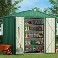 Gizoon Outdoor Storage Shed 8 x 6 FT, Galvanized Metal Garden Shed with Double Lockable Doors, Outdoor Storage Clearance for Backyard Patio Lawn-Green