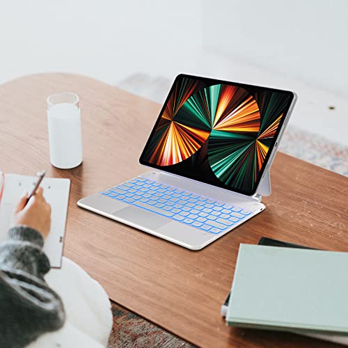 Typecase Edge Magnetic Keyboard Case For Ipad Pro 12.9 (6Th Generation, 2022) - Slim Leather Folio, Smart Touchpad, 10 Colors Backlight, Thin & Light For Ipad Pro 12.9 5Th & 4Th & 3Rd Gen - White #TOP6