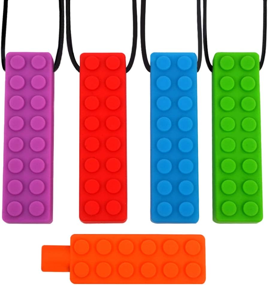 5 Pack Sensory Chewing Necklace, Durable Silicone Chewer Necklace for ADHD, Teething, Biting, Oral Motor Chewy Stick/Tube Toy Jewelry for Boys, Girls, Adults, Toddlers - Upgraded Tougher Chew