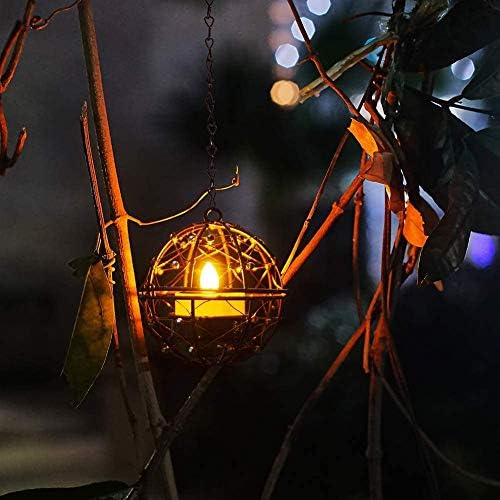 ZHONGXIN Solar Lights Outdoor Hanging Lanterns, Beaded Copper Wire Ball Candle Holder with Solar Tea Lights, Perfect for Home, Garden, Backyard, Pergola, Patio Umbrella, Tree, Window Decor-Set of 4