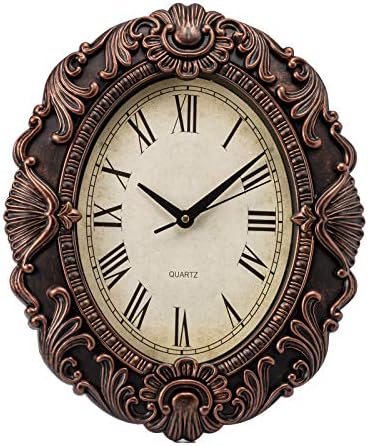 14-Inch Retro Oval Wall Clock, Silent Non-Ticking Home Decor Wall Clock for Home/Office/School, Roman Numerals