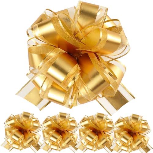 We Moment Zone Geschenk Schleife, 5 Stück Große Schleife Riesen Schleife Geschenk. Große Pull Bow für Auto Dekor Hochzeit New Houses Party Feier Geschenkschleife Tüten-Gold