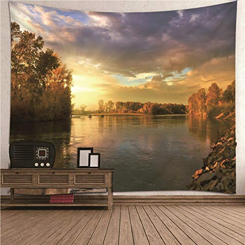 CEVAN Tapices Cama Papel Tapiz Paredes 3D para Restaurante Río del Bosque Tapiz Campo Tapiz Suelo Piscina Antideslizante Decoración De La Pared del Dormitorio Multicolor 150X130Cm