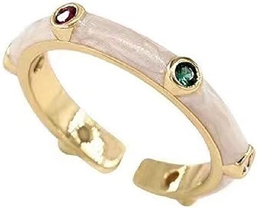 Colorful Zircon Open Ring for Women, Enamel Accent Stackable Band, Adjustable In