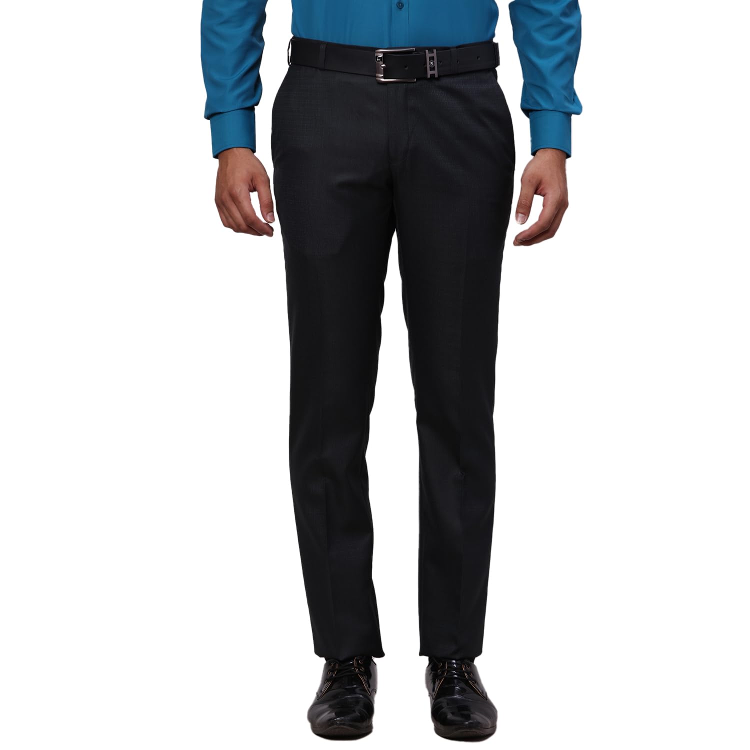 raymond Men's Mid Rise Slim Fit Structure Pattern Polyester Viscose Blend Flat Front Trouser-picture-13