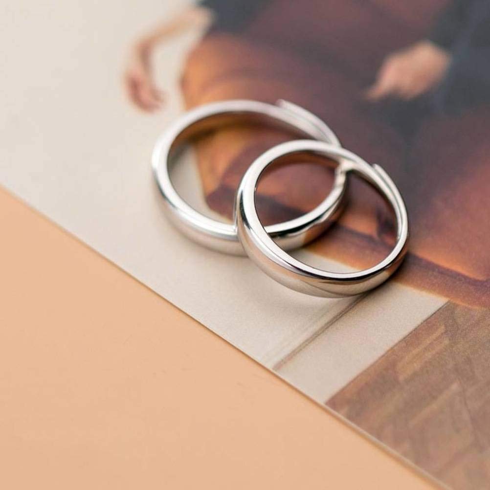 S925 Anillo de Pareja de Plata, Anillo de Apertura Simple Y Suave para Hombres Y Mujeres, Anillo de Moda para el Día de San ValentínUn par, Apertura regulable