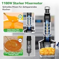 BESROY Stabmixer Set 5 in 1, 1100W Pürierstab Elektrisch, Stufenlose Geschwindigkeit, Edelstahl Hand Blender inkl. Zerkleinerer, Schneebesen, Milchaufschäumer & Messbecher, Ideal für Suppen, Smoothies – Ansicht 2