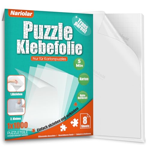 Nariolar Ultra-haftende Transparente Puzzle Klebefolie 8 Puzzlekleber zum Fixieren und Schützen von bis zu 1000-Teile-Puzzles