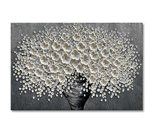 Epicler 30x45 inch Hand-Painted Oil Painting, White Bouquet Oil Painting, Canvas Wall Decoration Painting.