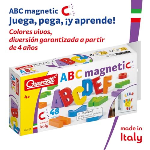Quercetti - 5461 - Magnetic Letras Mayúsculas Quercetti 4 años 48 Uds., Modelos/colores Surtidos, 1 Unidad