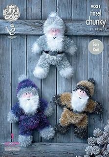 King Cole Tinsel Chunky Easy Knit Knitting Pattern for Santa Claus Christmas Toys 3 Sizes (9031) by King Cole