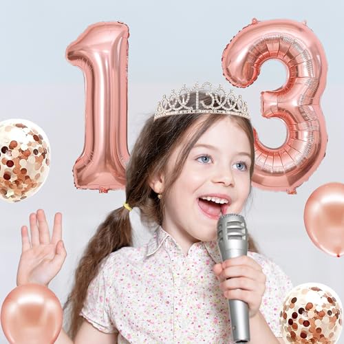 Image of 13th Birthday Decorations for Girls,Banner,Backdrop, it's my 13th Birthday Sash, Sweet Rhinestone Tiara Crown,Balloons