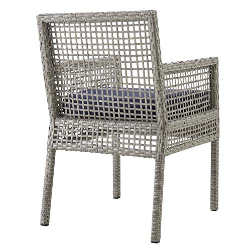 Modway Aura Wicker Rattan Outdoor Patio Dining Arm Chair With Cushion In Gray Navy #TOP6