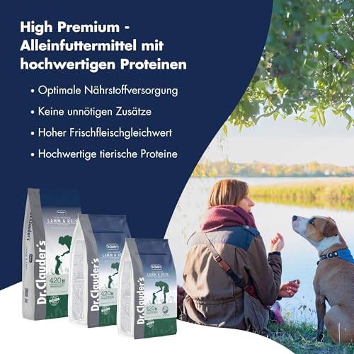 DR.CLAUDER’S - High Premium Lamm & Reis | Leicht bekömmliches Trockenfutter für empfindliche, ausgewachsene Hunde. Weizenfreies Alleinfutter im Beutel ohne Konservierungsmittel | 15kg