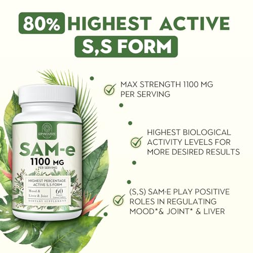 Kanacoufce 1100mg SAM-e (S-Adenosyl-L-Methionine), SAM e Supplement for Mood, Joint & Liver, Highest Concentration of Active S,S Form Same, Vegan, 60 Tablets, 60 Days Supply — view 3