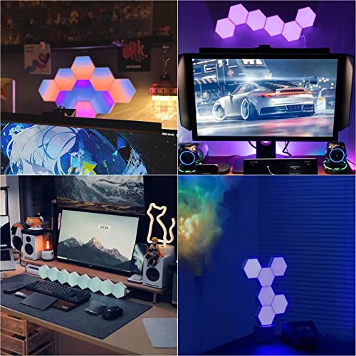 Vcwtty Hexagon Lights, Smart LED Wall Lights with Remote, 13 Colors Touch-Sensitive DIY Modular Assembled RGB Wall Panels, Hex Light with USB-Power for Autism, Game Room Decor, Party (6-Pack) - Image 7
