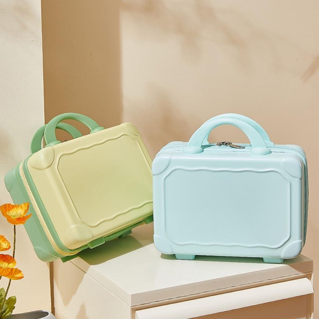 Bottone 14 Inch ABS Cosmetic Bag Portable Travel Makeup Suitcase Decorative Hand Luggage Carrying Bag for Women Girls, Yellow with matcha