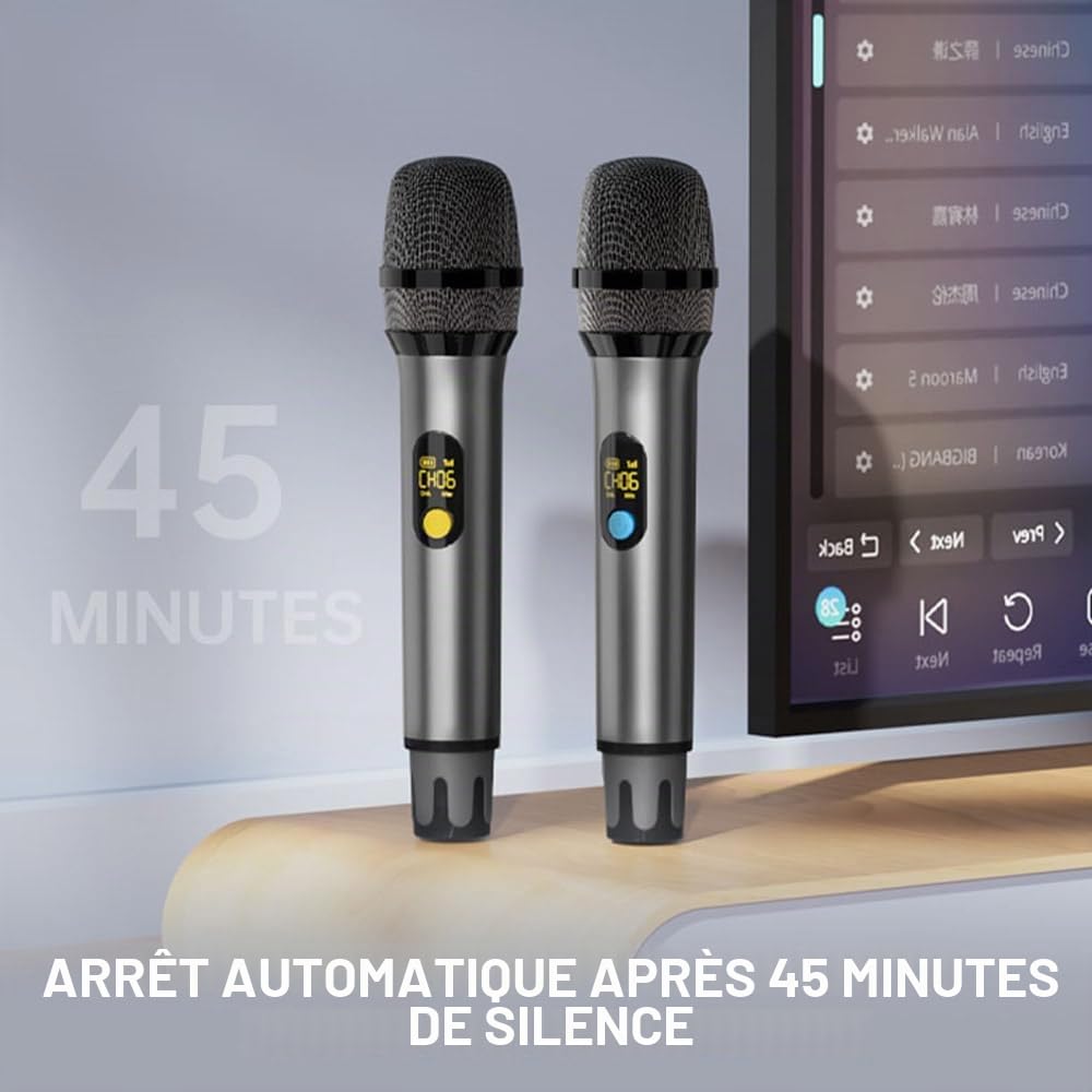 VOVIGGOL Micro sans Fil Professionnel en Métal 2 Pièces, UHF Système Microphone Dynamique sans Fil, Microphone de Karaoké avec Récepteur Rechargeable pour Chant, Fêtes, Soirées, Églises, Mariages