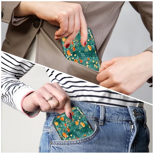 Image of Card Holder Credit Cards Holder for Women RFID wallet women Business Card Holder Wallet Mini Aluminum Card Wallet RFID Blocking Slim Metal Hard Card for Women, Flowers and Plants