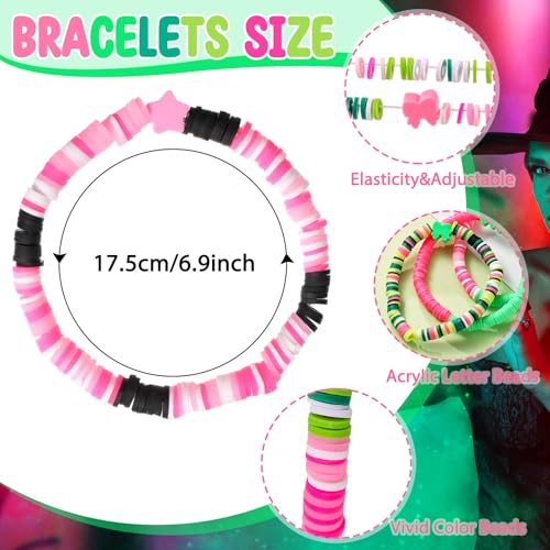 24 Pcs Witch Party Favors Witch Friendship Matching Bracelets Bulk Pink and Green Party Supplies Wizard Hat Princess Clay Beaded Bracelets Accessories for Movie Fans Birthday Woman Gifts3