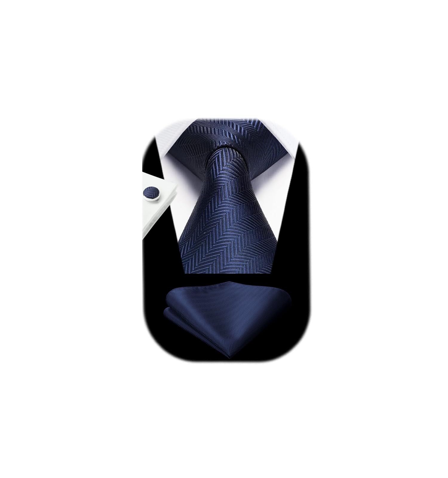 HISDERN Mens Solid Ties Formal Business Woven Tie and Pocket Square Cufflinks Set Classic Silk Satin Necktie Wedding