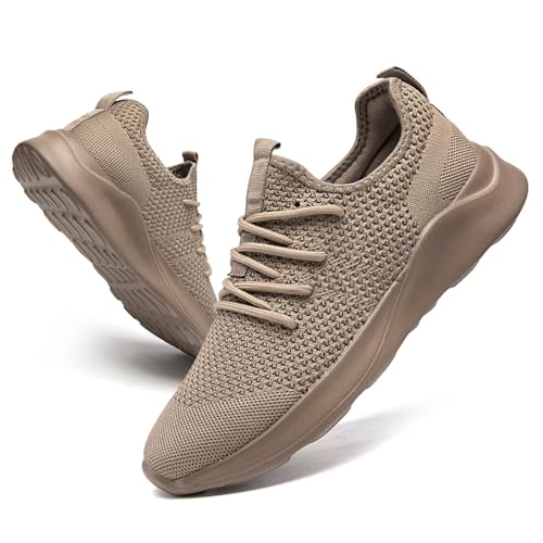 DLWKIPV Men's Trainers Lightweight Breathable Slip-On Sneakers with Anti-Slip Sole and Cushioned Casual Outdoor Sports Fashion Jogging Shoes for Running Walking Tennis Shoes Brown UK Size 8