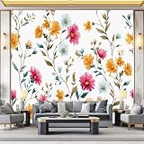 Poster Decorativo da Parete Colorato Quadro su Tela 200 x 140 cm Stampa Moderna per Soggiorno Camera Ufficio Motivo Acquerello Fiori di campo Rampicanti Wall Art Non Adesivo