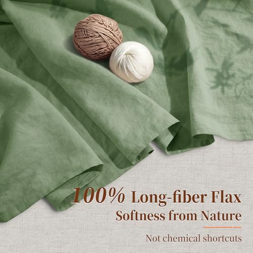 Image of 100% Pure Linen Sheet Set for Hot Sleepers, Breathable Natural Linen Sheets 4pcs, Bedding Set Deep Pocket Up to 16 inch Moisture-Wicking, Softens with Every Wash (Green Cal King)