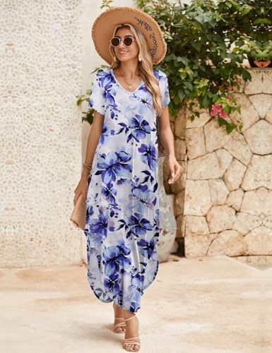 Image of JollieLovin Womens Plus Size Casual Summer Maxi Long Dress Short Sleeve T-Shirt Loose Sun Dress(L-5X)