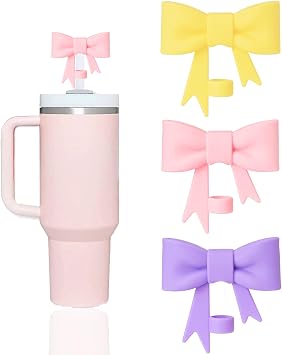 Pretty Bow Straw Covers Cap Toppers Compatible with Stanley 40/30 oz Tumbler Cups,Reusable Cute Silicone Straws Lids Tips Protectors for 0.4 in/10mm Stanleys Cup Accessories3 pcs