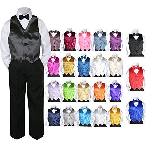 4pc Baby Toddler Kid Boy Party Suit Black Pants Shirt Vest Bow tie Set Sm-4T2