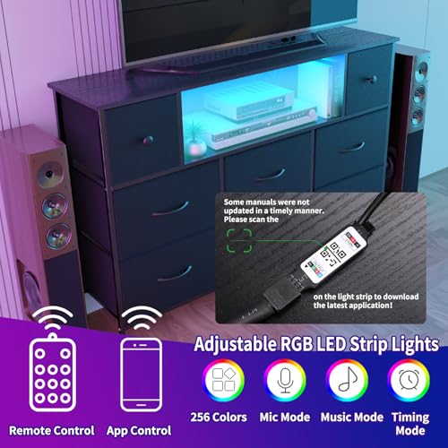 image for Fixwal Dresser for Bedroom with Power Outlets and LED Lights, Black 55