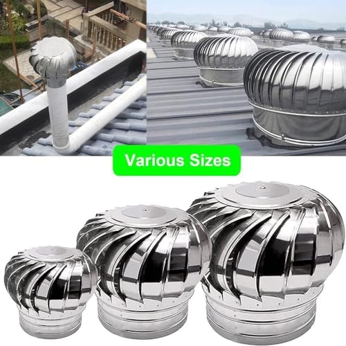 Stainless Steel Rotating Roof Ventilator Cap – 6", 8", 10", 12" Wind Turbine Vent for Round Exhaust & Heat Dissipation, Zero Noise & Energy Consumption