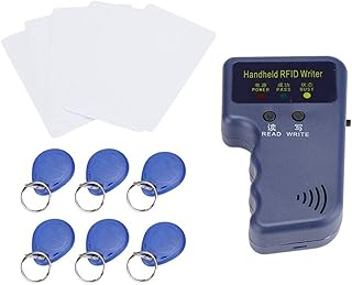 Kochenty Copiadora de tarjetas RFID de mano de 125 KHz ID (EM4100/HID/AWID), lector duplicador con 6 llaveros grabables + 6 tarjetas grabables
