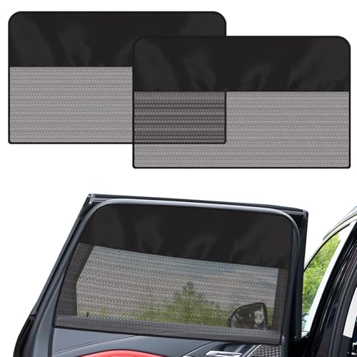 Rear Window Sun Shade, 2 PCS Magnetic Double Layer Car Side Window Sun Shades for Baby, Half Blackout & Half See-Through Back Window Covers for Sun & Privacy Protection,Car Window Accessories