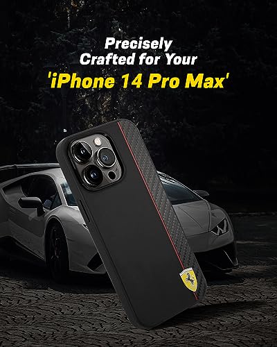 Image of CG MOBILE Ferrari iPhone 14 Pro Max Case [Official Licensed] Vertical Stripe Metal Logo | Mag-Safe Compatible Protective Case /Cover Designed for iPhone 14 Pro Max (6.7 Inch) 2022 - Black