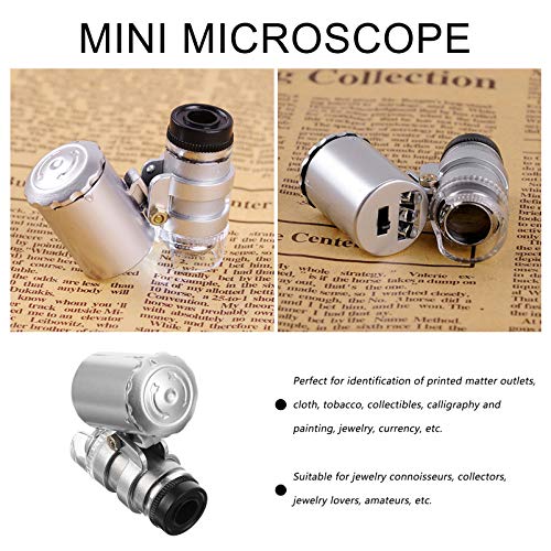 VILLCASE Mini Lupa de Microscópio 60X Portátil Mini Bolso Led Luz Lupa Microscópio Lupa Joalheiro Po